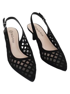 Bella Vita Womens Noel Slingback Pumps Black Lamy Mesh 2" Kitten Heel Size 8W